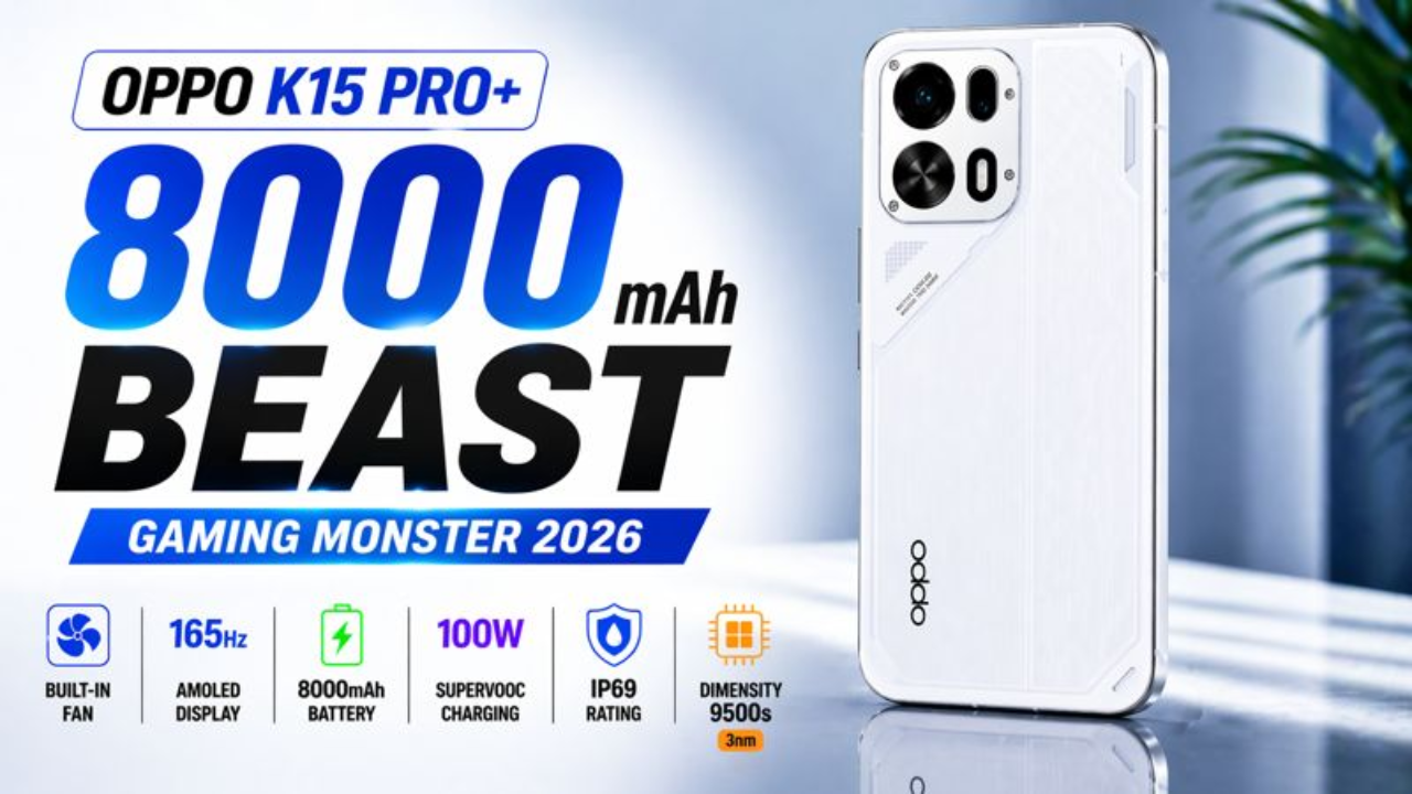 OPPO K15 Pro+ 8000mAh battery gaming smartphone with 165Hz display and cooling fan