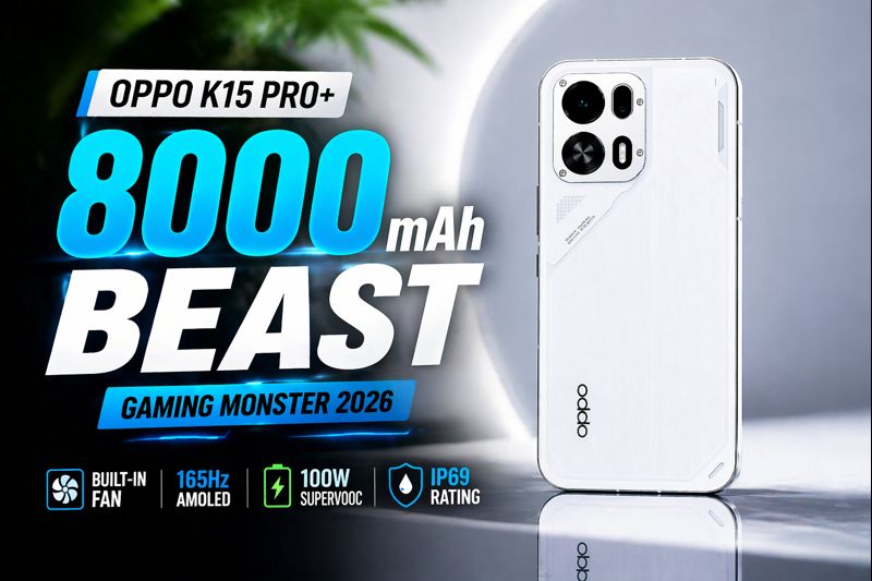 OPPO K15 Pro+ 8000mAh battery gaming smartphone with cooling fan and 165Hz display