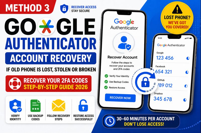 Recover Google Authenticator codes on a new phone when old phone is lost using backup codes and account recovery steps
