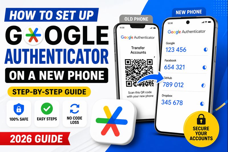 How to set up Google Authenticator on a new phone showing QR code transfer from old phone to new phone securely