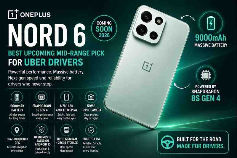 OnePlus Nord 6 best upcoming mid range smartphone for Uber drivers 2026 with large battery and fast performance