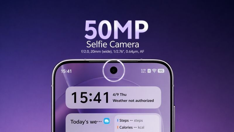 Vivo X300s front view showing 50MP selfie camera with punch hole design and display interface