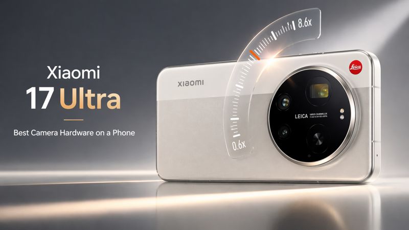 Xiaomi 17 Ultra clean promotional image highlighting advanced Leica camera hardware and premium smartphone design