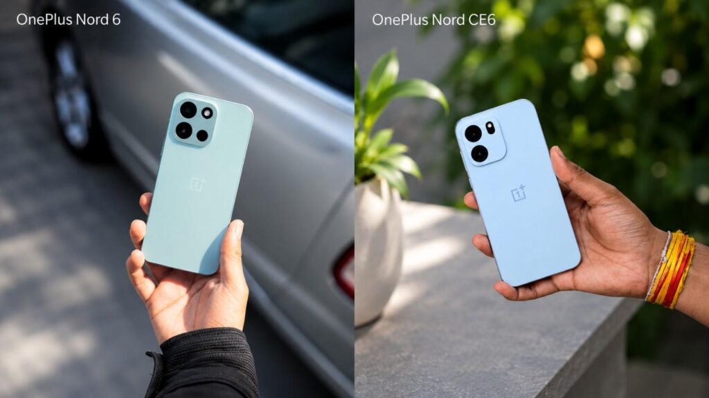 OnePlus Nord 6 and OnePlus Nord CE6 side-by-side premium smartphone comparison image