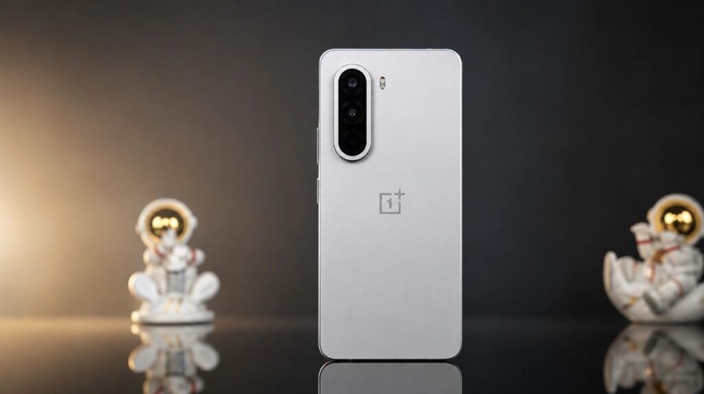 OnePlus Turbo 6X rear design in white color showcasing the vertical triple-camera module and premium matte finish.