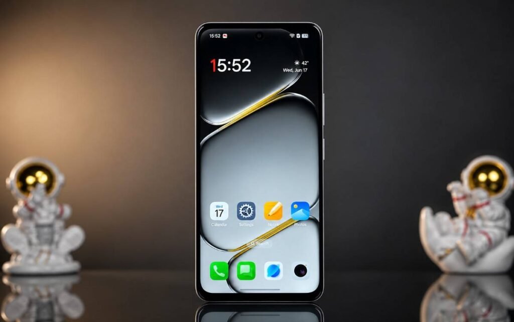 OnePlus Turbo 6X front display showing the home screen with slim bezels and centered punch-hole camera.