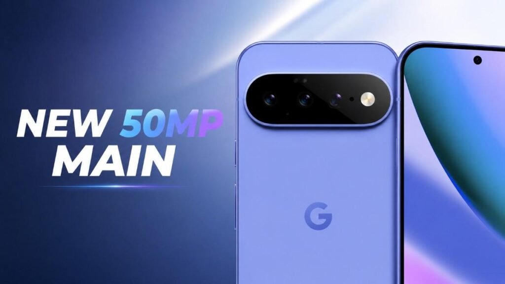 Google Pixel 11 featuring a new 50MP main camera sensor with premium blue design and upgraded camera system.