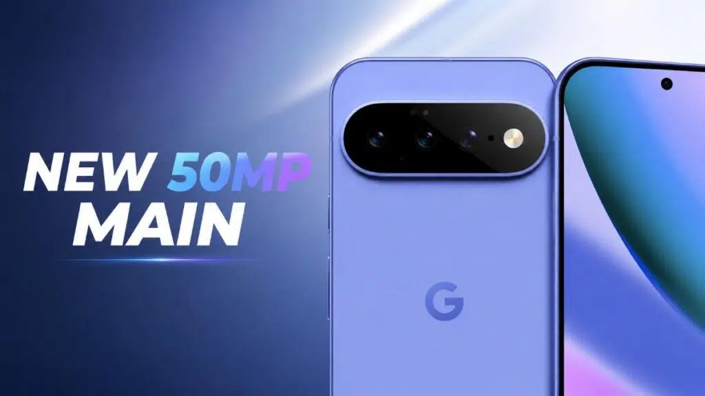 Google Pixel 11 featuring a new 50MP main camera sensor with premium blue design and upgraded camera system.