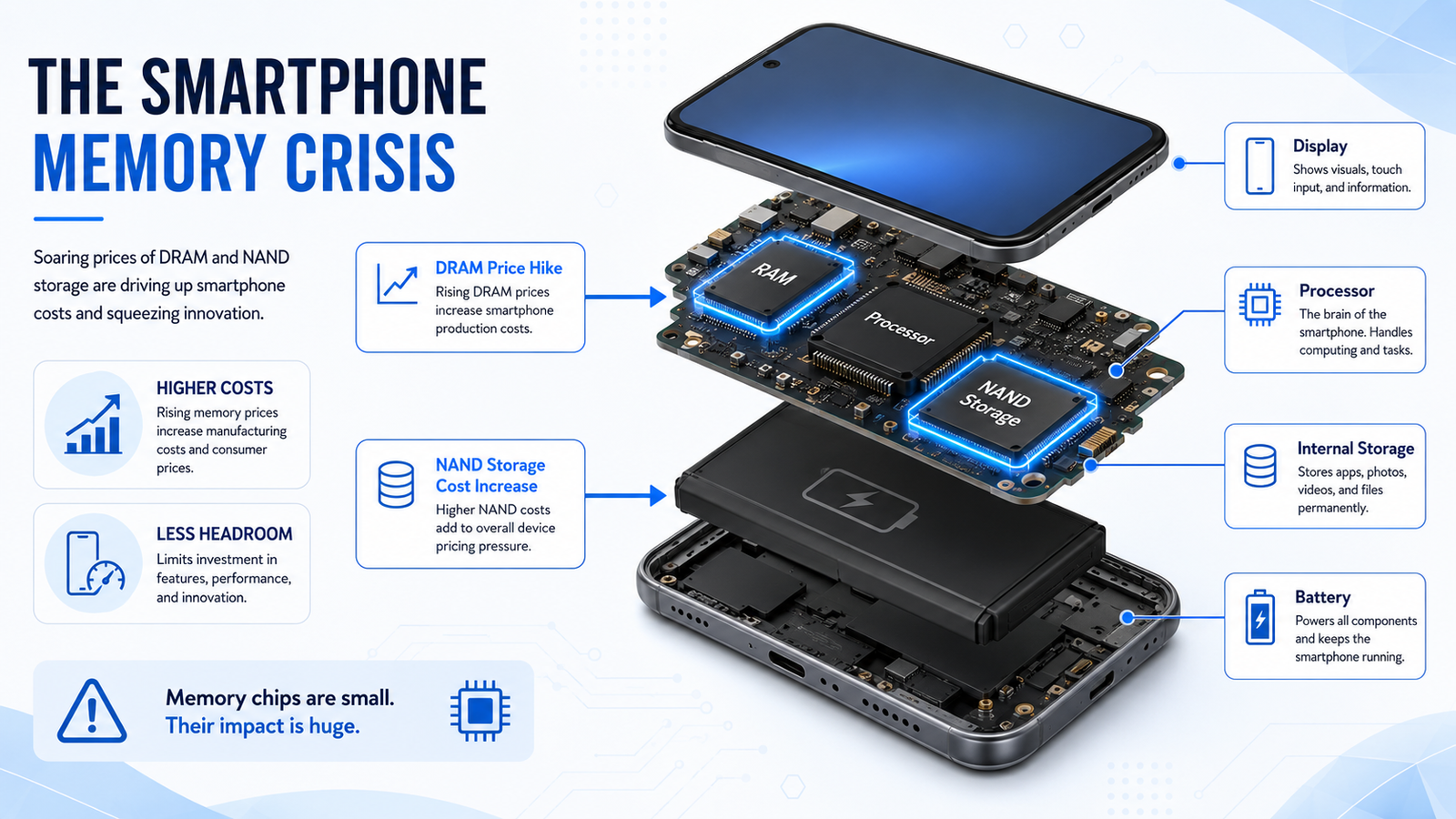RAM and Storage Crisis in Smartphones RAM and storage chip shortage increasing smartphone manufacturing cost