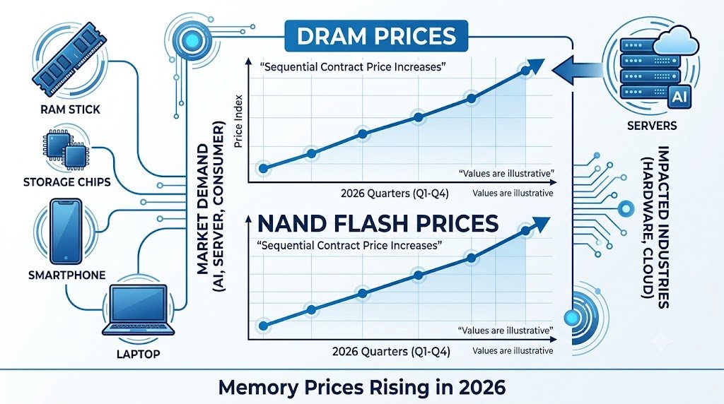 DRAM and NAND flash prices rising in 2026 affecting smartphone prices