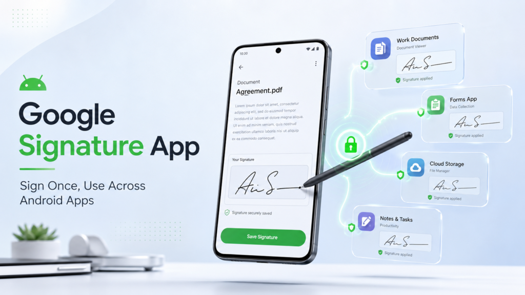 Google Signature app use cases for signing PDFs forms contracts and documents on Android