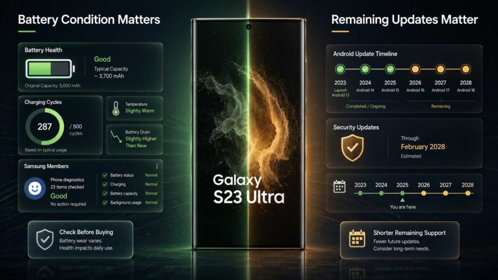 Samsung Galaxy S23 Ultra at half price battery health and software support risks