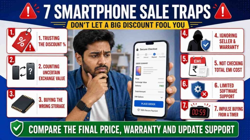Seven smartphone sale traps to avoid when checking online discounts and exchange offers.