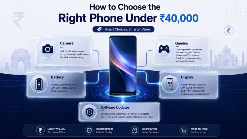 How to choose the best phone under 40000 based on camera gaming battery display and software