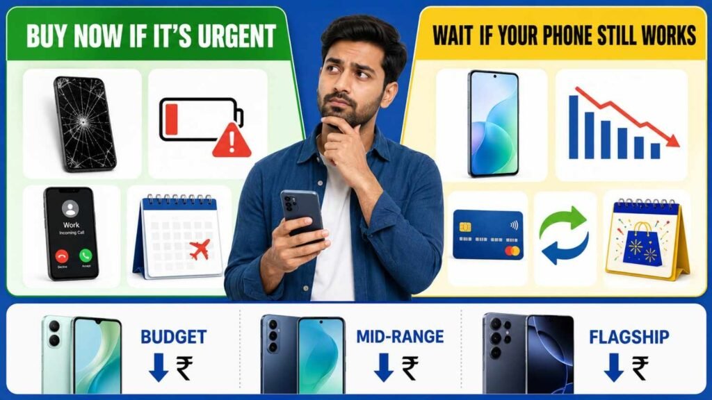Buy a smartphone now if it is urgent or wait for the sale if the current phone still works.