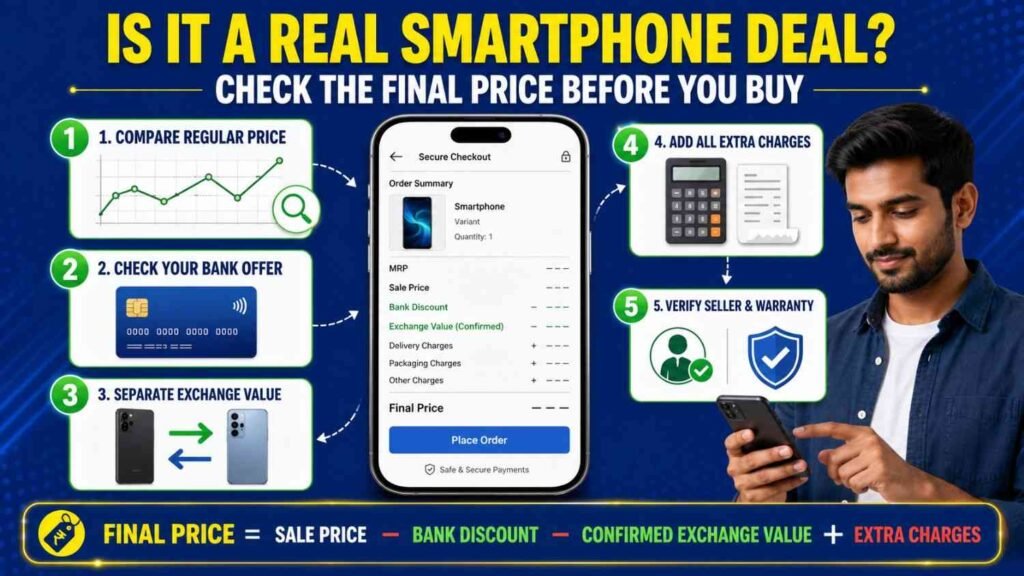 Five steps for checking the final price of a smartphone deal before purchasing.