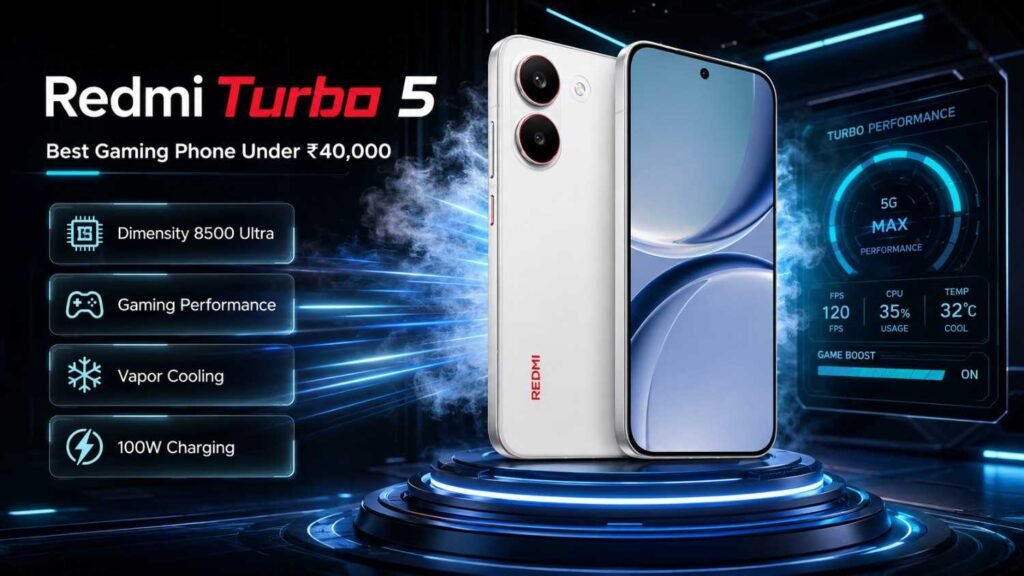 Redmi Turbo 5 best gaming phone under 40000 with Dimensity chipset and cooling system