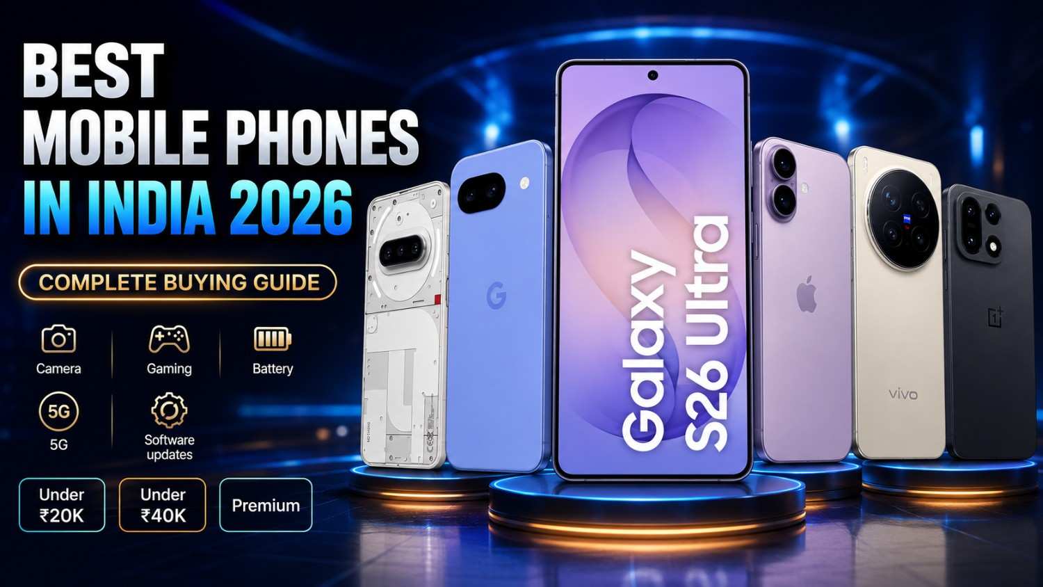 Best mobile phones in India 2026 complete buying guide featuring premium, mid-range and budget smartphones.