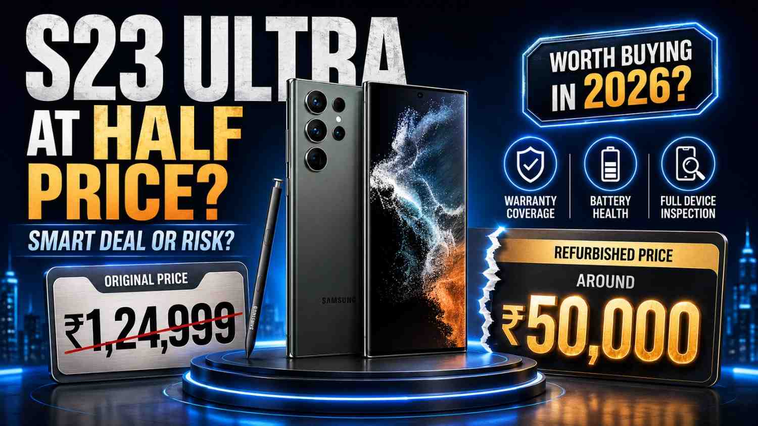 Samsung Galaxy S23 Ultra at half price in 2026 with original and refurbished price comparison