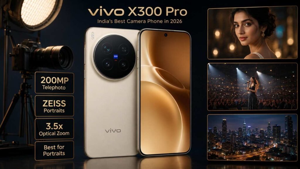 vivo X300 Pro camera phone with 200MP telephoto lens, ZEISS portrait photography and optical zoom.