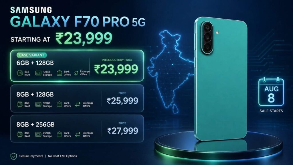 Samsung Galaxy F70 Pro 5G price in India starting at ₹23,999 with RAM and storage variants
