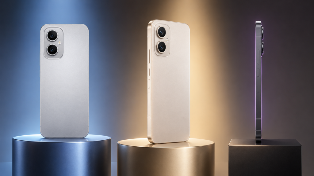 Honor Play 11 Pro silver, champagne gold and graphite black colour variants showing slim design