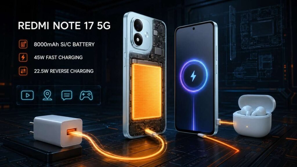 REDMI Note 17 5G with 8000mAh silicon-carbon battery and 45W charging