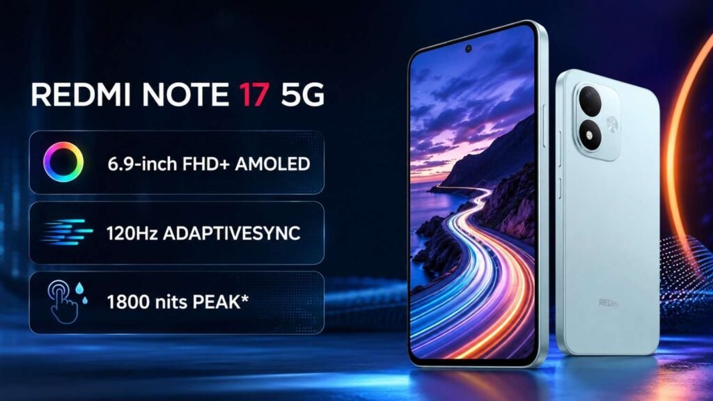REDMI Note 17 5G 6.9-inch 120Hz AMOLED display with 1800-nit peak brightness