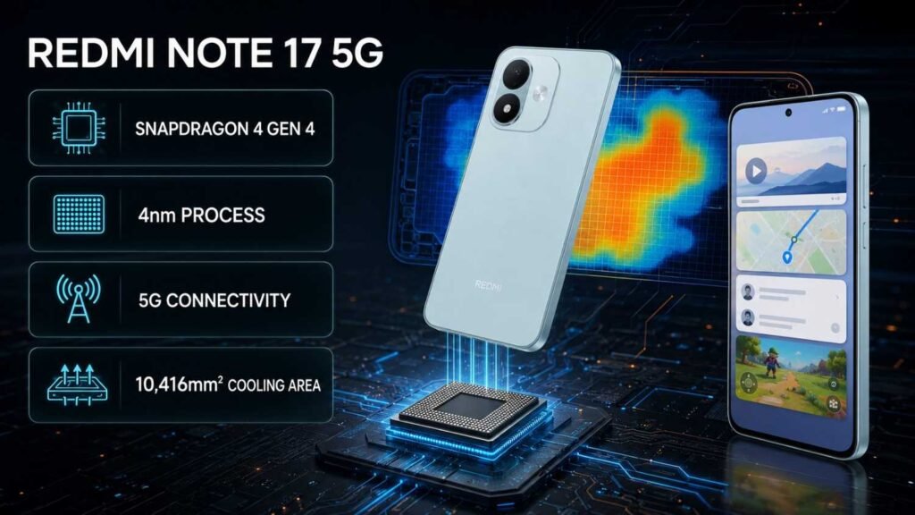 REDMI Note 17 5G powered by Snapdragon 4 Gen 4 with a large cooling area