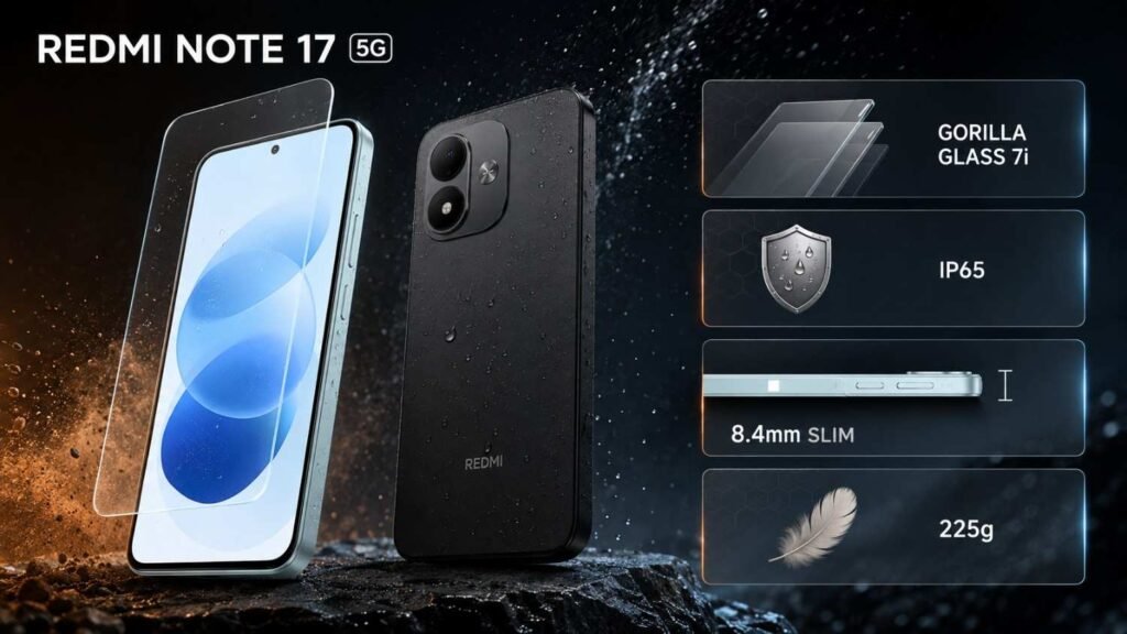 REDMI Note 17 5G with IP65 protection, Gorilla Glass 7i and 8.4mm body