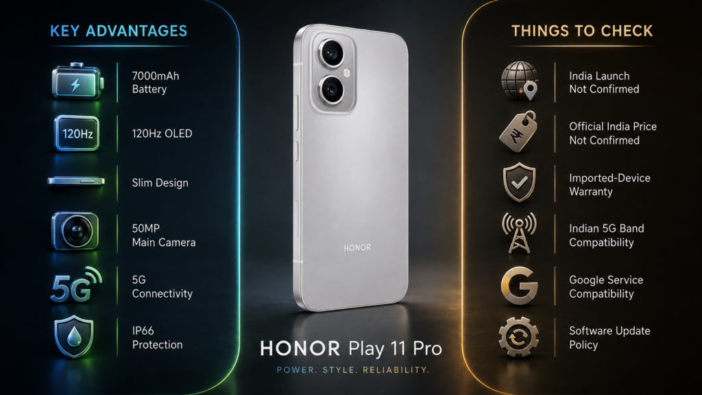 Honor Play 11 Pro advantages and considerations including battery, OLED display, 5G and India launch status