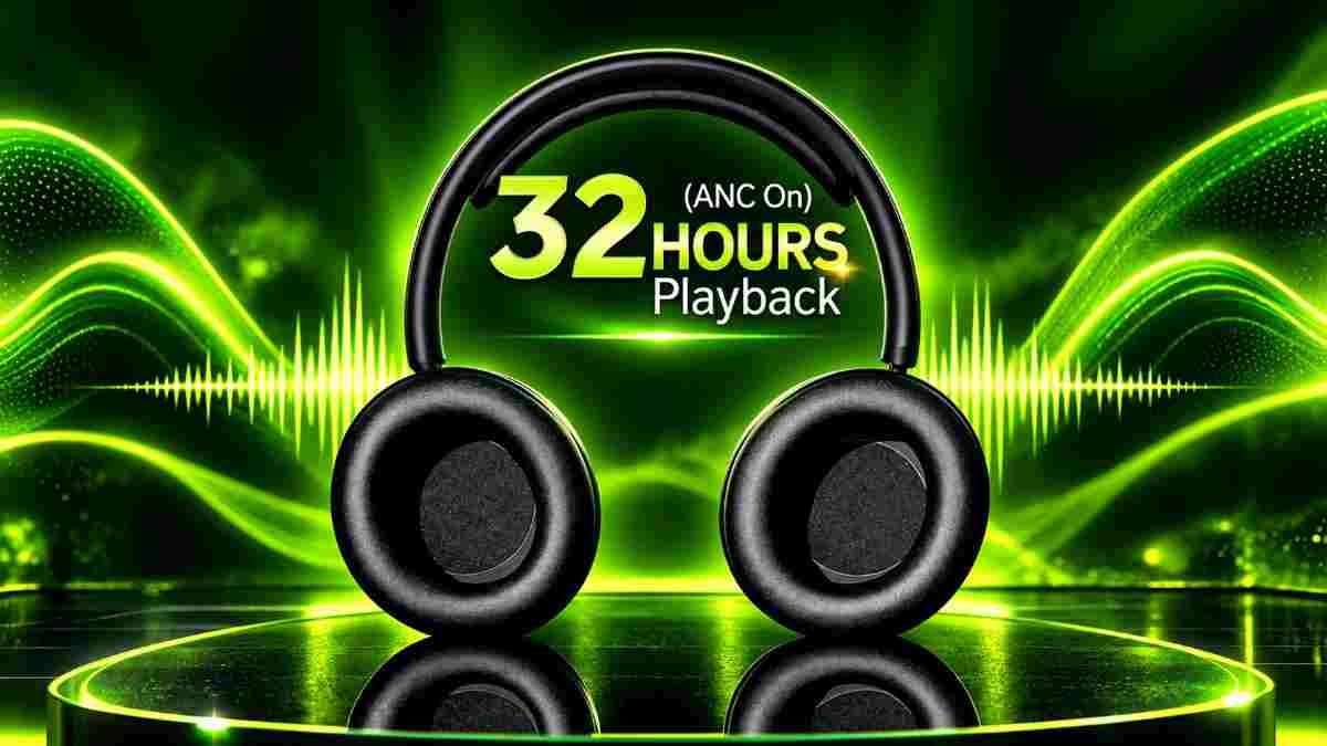Beats 360 headphones showing 32 hours of ANC playback with USB-C fast charging