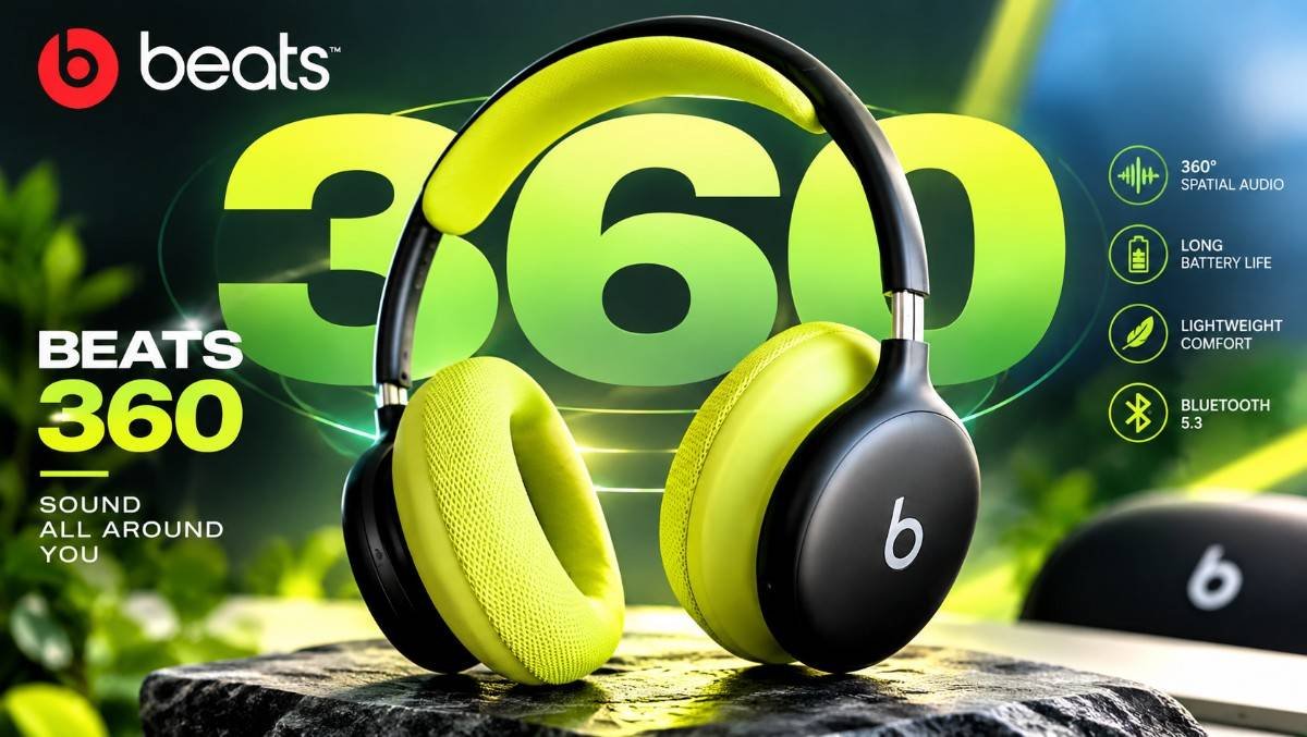 Beats 360 headphones with premium lime green cushions and 360 audio design
