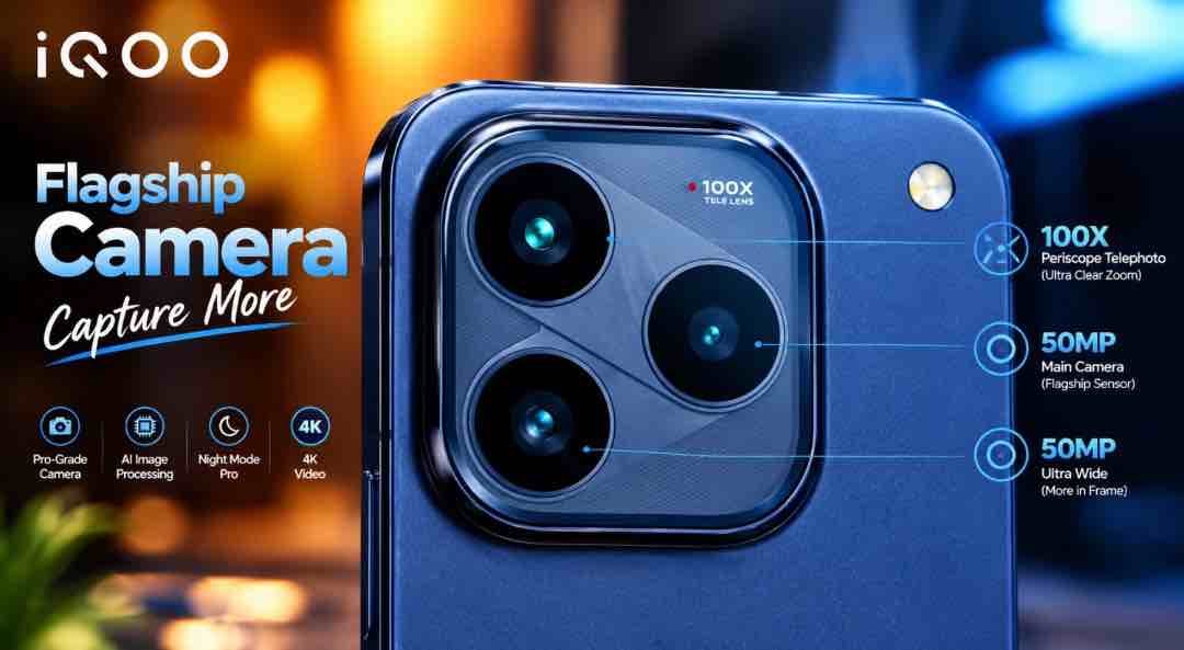iQOO 16 triple 50MP rear camera system with periscope telephoto lens