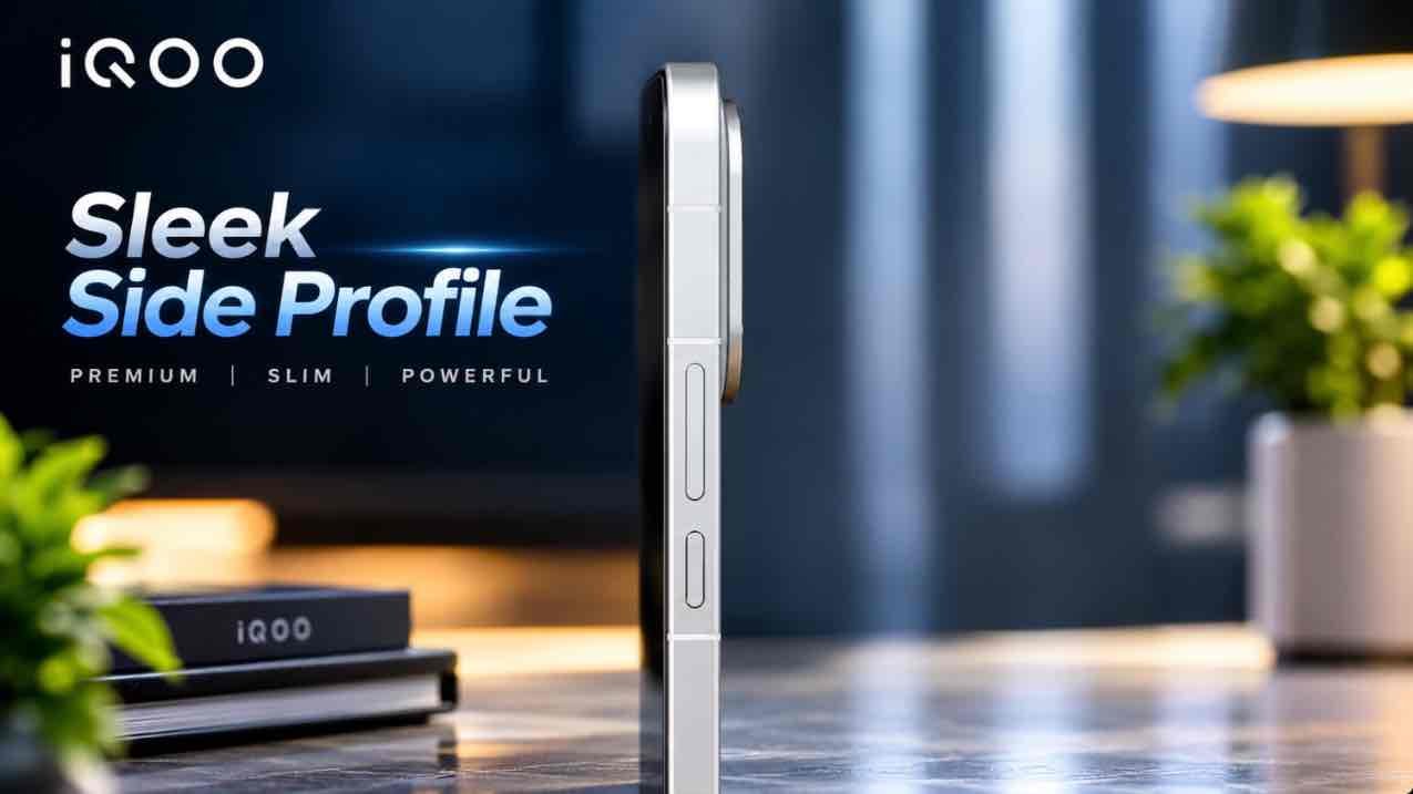 iQOO 16 slim side profile showing 8.1mm thickness and metallic frame
