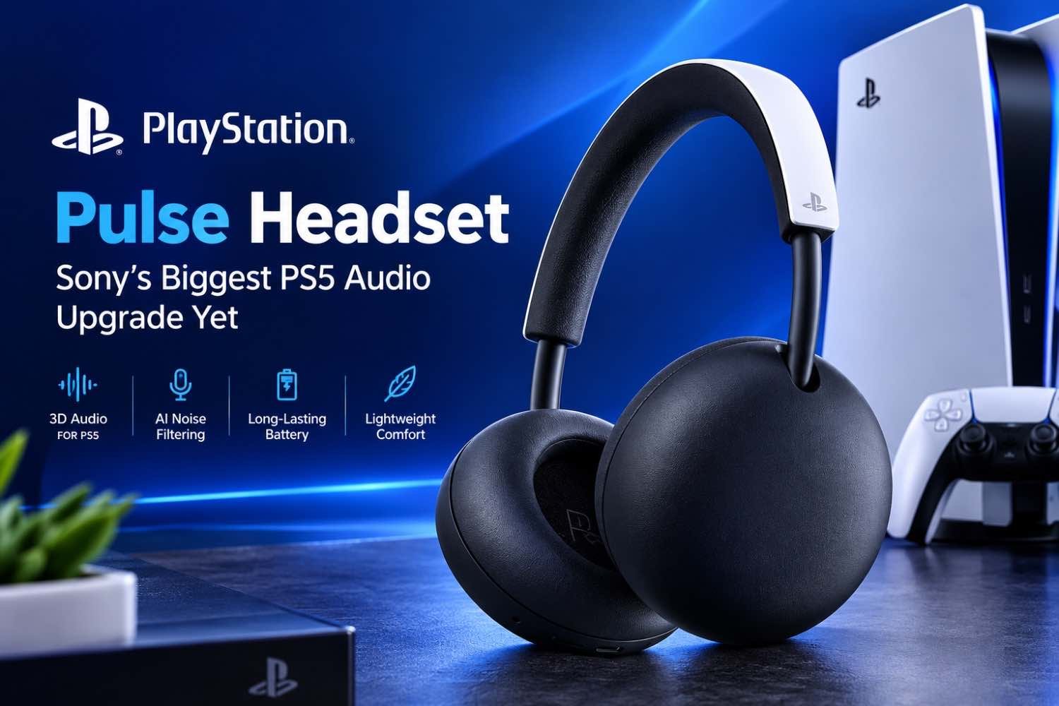 PlayStation Pulse Headset with PS5 console and DualSense controller
