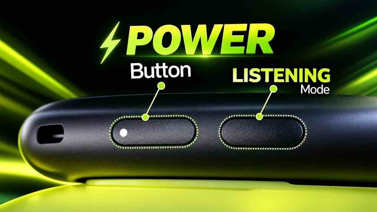 Beats 360 power button and listening mode controls on left ear cup