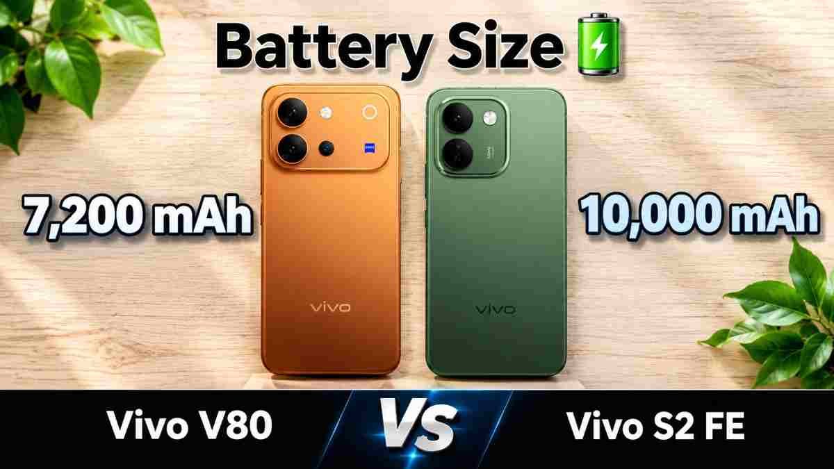 Vivo V80 vs Vivo S2 FE battery capacity comparison showing 7200mAh vs 10000mAh