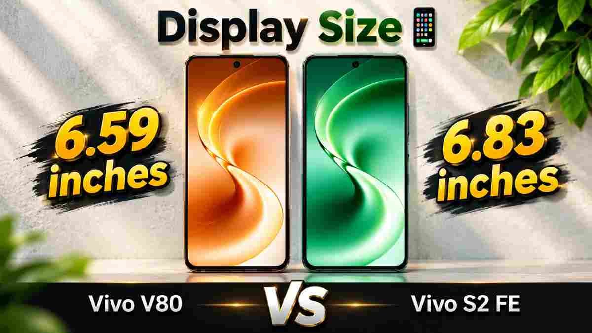 Vivo V80 vs Vivo S2 FE display size comparison showing 6.59-inch vs 6.83-inch screens