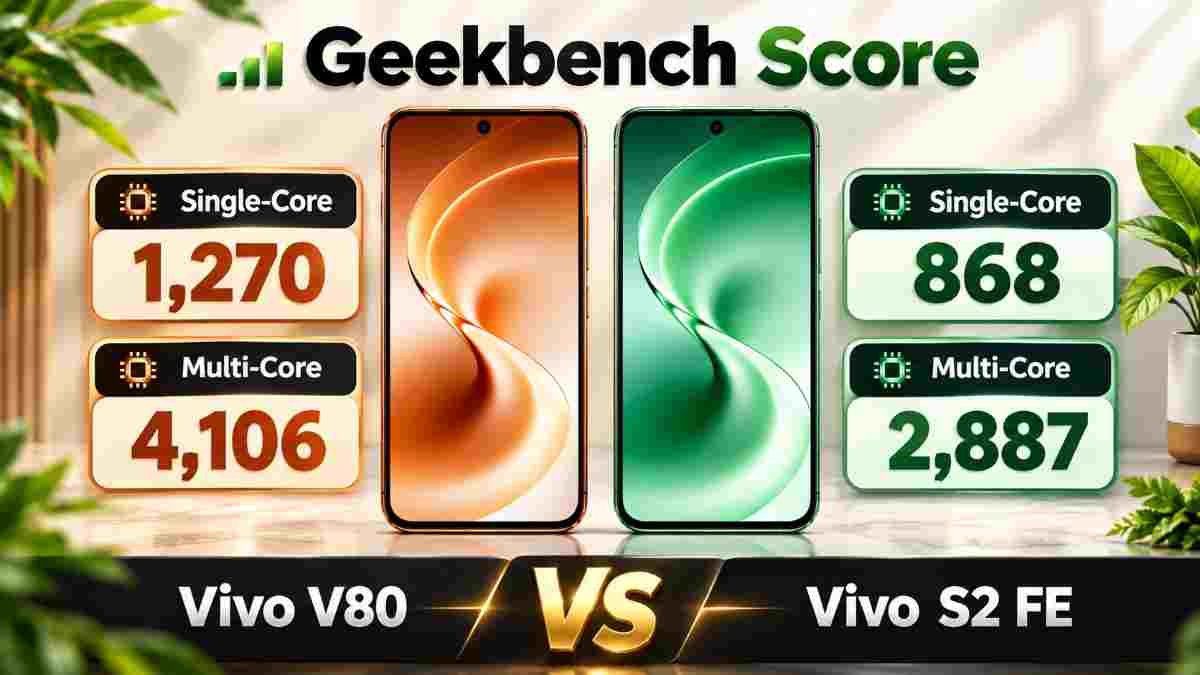 Vivo V80 vs Vivo S2 FE Geekbench score comparison showing Snapdragon 7 Gen 4 vs Dimensity 7300e