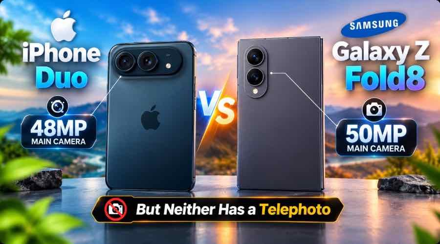 iPhone Duo and Galaxy Z Fold 8 camera comparison 48MP vs 50MP no telephoto