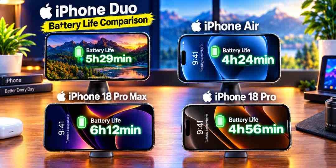 iPhone Duo charging test showing 42W peak power and battery life results