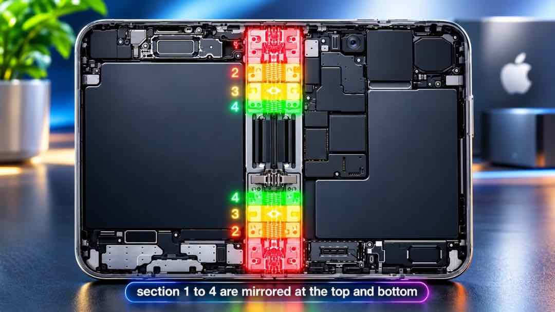 iPhone Duo crease measurement after 3,000 folds showing 167 microns peak-to-valley height