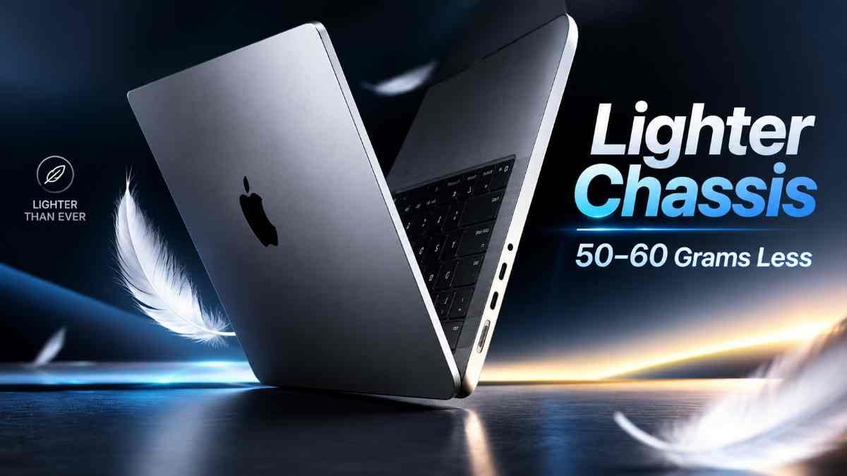 MacBook lighter chassis — 50 to 60 grams lighter than MacBook Pro