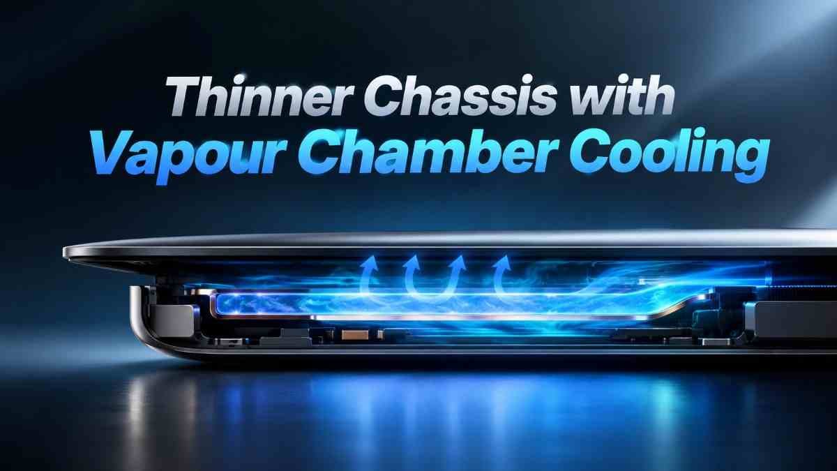 MacBook thinner chassis with vapour chamber cooling and redesigned fan layout