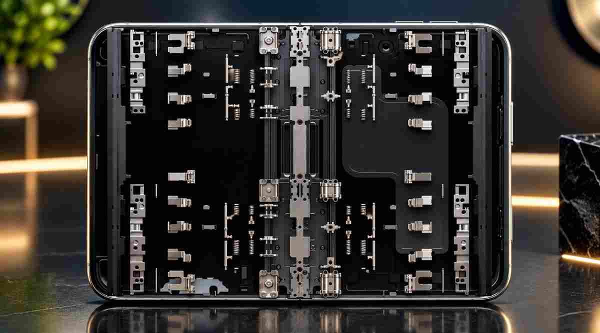iPhone Duo internal hinge mechanism with more than 100 components