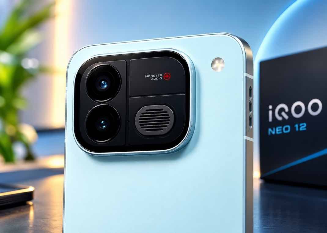iQOO Neo 12 premium design with flat display and square camera module in Zhengfeng colour finish