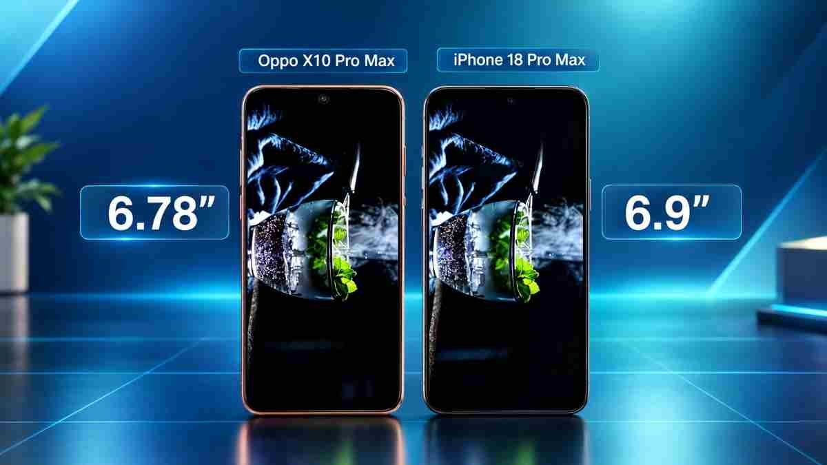 Oppo Find X10 Pro Max 6.78-inch display vs iPhone 18 Pro Max 6.9-inch display size comparison