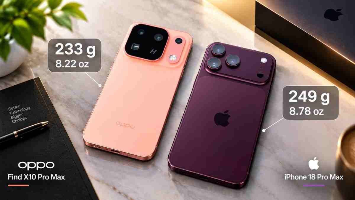 Oppo Find X10 Pro Max 235g vs iPhone 18 Pro Max 249g weight comparison