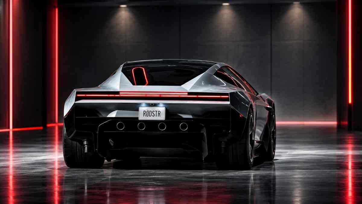 Tesla Roadster rear design showing the premium electric supercar styling and thruster integration